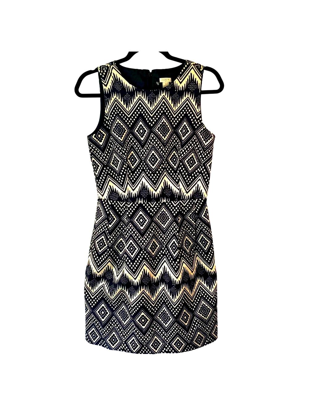J Crew Navy Aztec Dress Ivory Navy Blue Geometric Sz 2 Sleeveless Pockets Unworn